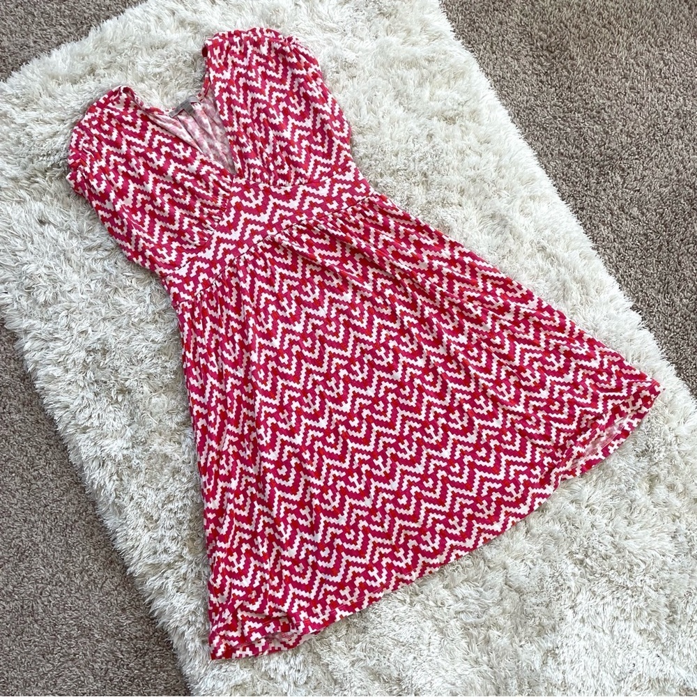 GAP Plunging V-Neck Cap Sleeve Fit and Flare Dress Cheveron